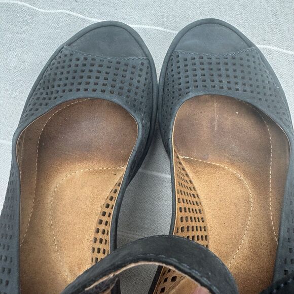 Clark’s Collection Reedly Salene Wedge Sandals Leather Peep Toe Black 8.5 - Picture 12 of 15